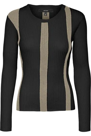 VERO MODA Trui Vmgold New Rib Ls O-neck Pullover 10311391 Black/w.silver Dames