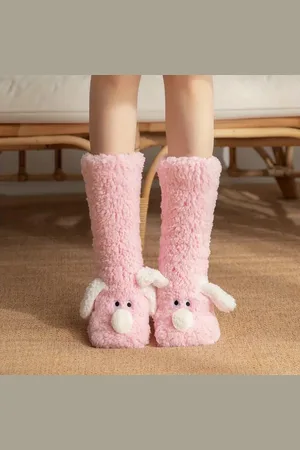 Merkloos Knusse Cartoon Hond Winter Sokken - Plush, Warm & Zacht voor Thuis, Antislip Slippersokken met Schattige Dierontwerpen, Perfect voor Herfst, Winter, Kerst en Oud & Nieuw