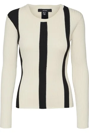 VERO MODA Trui Vmgold New Rib Ls O-neck Pullover 10311391 Birch/w. Black Dames