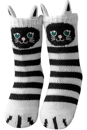 Merkloos Dames Huissokken Stoppersokken Wintersokken: Knuffelsokken Warm Dik Sokken met ABS Anti-slip Zolen, Binnenste Fleece, Grappig Dierenpatroon Kerstsokken 1 Paar