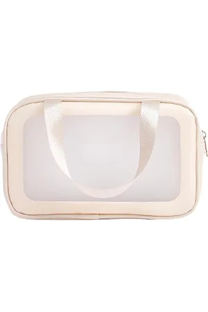 Merkloos Toilettas voor dames - Grote draagbare make-uptas voor zwemmen en reizen - Beige .