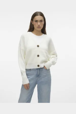VERO MODA Vest Vmlea Ls V-neck Cuff Cardigan Noos 10249632 Cloud Dancer Dames