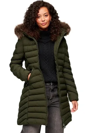 Superdry Fuji Faux Fur Jas Groen XS Vrouw