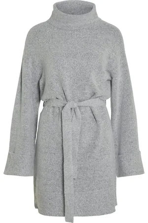 VILA Jurk Virolfie L/s Tie Belt Knit Dress - 14061999 Light Grey Melange Dames