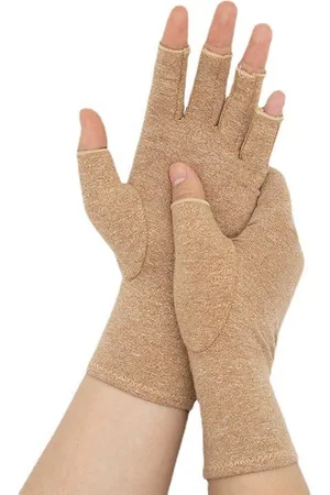 Merkloos 2 paar compressiehandschoenen voor artritis voor vrouwen en mannen, bamboe compressiehandschoenen voor artritis voor pijnverlichting bij reumatoïde artritis en artrose, vingerloze handschoenen (maat L)