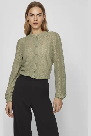 VILA Blouse Vichikka Lace L/s Shirt- Noos 14082977 Oil Green Dames