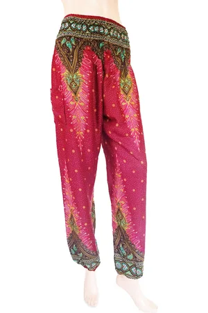 Merkloos Harembroek - Yogabroek - Zomerbroek - Voor dames en heren - Medium; maat 36, 38 en 40 - Pauw rood