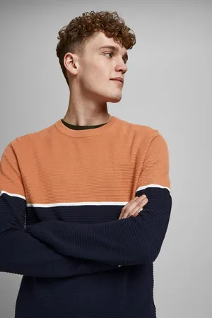 JACK & JONES Jorbreeze Knit Crew Neck 12184951 Raw Sienna/navy Blazer
