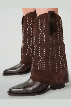 Sacha Dames - Bruine suède western laarsjes met studs