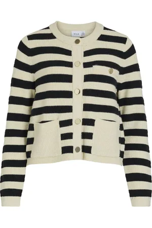 VILA Vest Vidrea L/s O-neck Knit Cardigan 14103792 Birch/black Beauty Dames