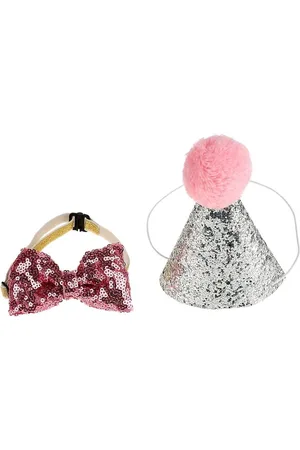 Merkloos Mooie hond verjaardagsfeestje kegel hoed - vlinderdas kraag pailletten set - schattige kat hond decoratie - strik kostuum hoofddeksels (roze) .