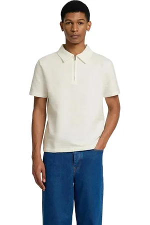 SELECTED Heren Polo SLHSANDER SEERSUCKER ZIP regular fit Beige S Volwassenen