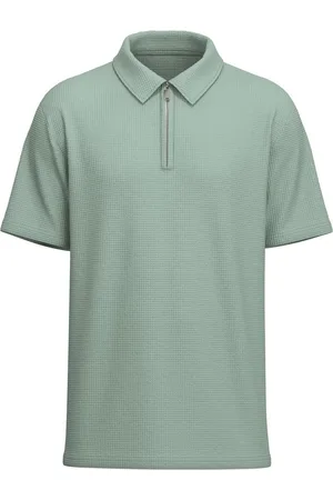 SELECTED Heren Polo SLHSANDER SEERSUCKER ZIP regular fit Groen L Volwassenen