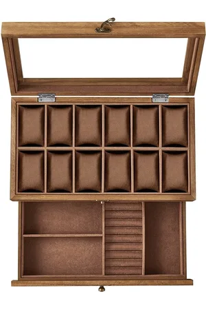 Merkloos Watch Box - Organisator - Opbergdoos - Massief walnoothout - 30 cm x 20 cm x 8 cm