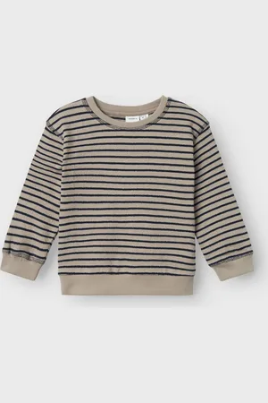NAME IT Jongens Sweater taupe/navy streep - NMMSIAM