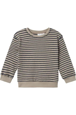 NAME IT Jongens Sweater taupe/navy streep - NMMSIAM