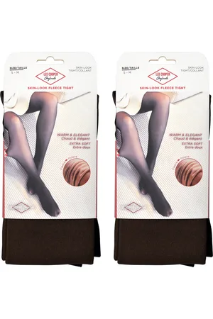 Lee 2x Fleece thermo panty - - warme gevoerde panty - beige/zwart - super zacht - maat L/XL