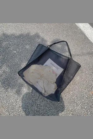 Merkloos Strandtas - schoudertas - boodschappentas - mesh - netstof - strandspeelgoed - strandhanddoeken - boodschappen