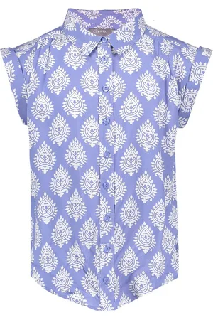 Geisha Meisjes blouse print - blauw/off