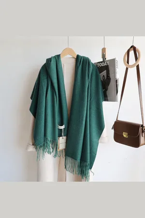 Merkloos L-200cm*70cm Dames Lamswol Sjaal voor Herfst en Winter, Effen Kleur, Dikke Warme Shawl, Multifunctioneel en Eenvoudig