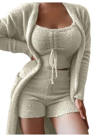 Merkloos Aventury Dames Crop top - 3-delige - Cozy set - Velvet - Teddy Lounge Set - Winter set - Comfortabele Huispak voor Dames - - L
