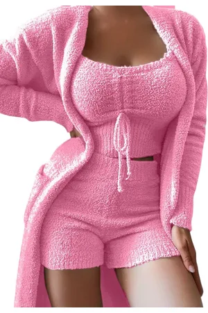 Merkloos Aventury Dames Crop top - 3-delige - Cozy set - Velvet - Teddy Lounge Set - Winter set - Comfortabele Huispak voor Dames - - L