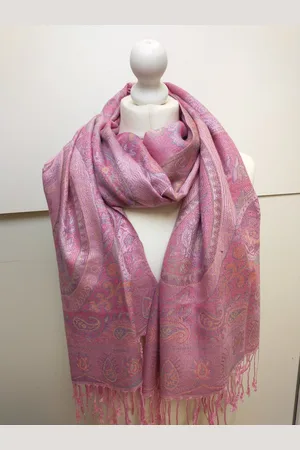 Merkloos Lange dames sjaal Amaya gebloemd motief paisleymotief licht geel grijs paars groen oranje fuchsia blauw