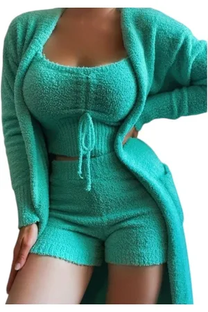 Merkloos Aventury Dames Crop top - 3-delige - Cozy set - Velvet - Teddy Lounge Set - Winter set - Comfortabele Huispak voor Dames - - S