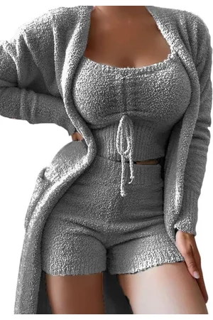 Merkloos Aventury Dames Crop top - 3-delige - Cozy set - Velvet - Teddy Lounge Set - Winter set - Comfortabele Huispak voor Dames - - L