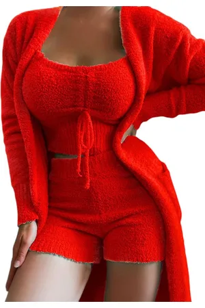 Merkloos Aventury Dames Crop top - 3-delige - Cozy set - Velvet - Teddy Lounge Set - Winter set - Comfortabele Huispak voor Dames - - M