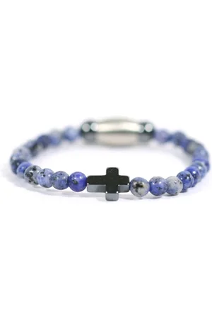IBIZA MEN MENS JEWELLERY Kinderarmband agaat 4mm hematiet kruisje - Ibizamen KIDS - 15cm