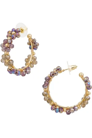 Yehwang Earrings flowers - - Oorringen - 3,70 x 3,70 cm - Metaal - Paars/Bruin/Goud