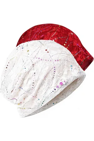 Merkloos Dames katoenen beanie kant tulband zachte slaap cap chemo hoeden mode slouchy hoed 2pack wit-bordeaux één maat - katoen, - chemo hoeden