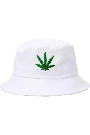 Merkloos Marihuana Weed Leaf Cannabis Opvouwbare Emmer Snapback Hoed - Wit - Eén