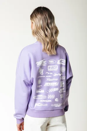 Colourful rebel Multi Racer Logos Dropped Shoulder Sweat - S