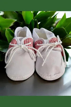Junior Joy Babyschoenen slofjes rood half geruit