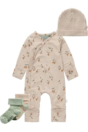 Noppies Kledingset - 4delig - Boxpak Jermijn Sand Melange - Muts Joliet Sand Melange - 2 paar Sokjes Jellico Lily pad