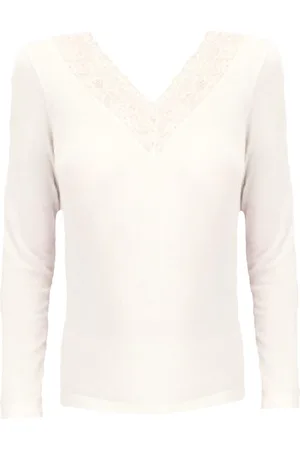 Oroblu Dames Perfect Line Cashmere Lace T-Shirt Long Sleeve Ivory