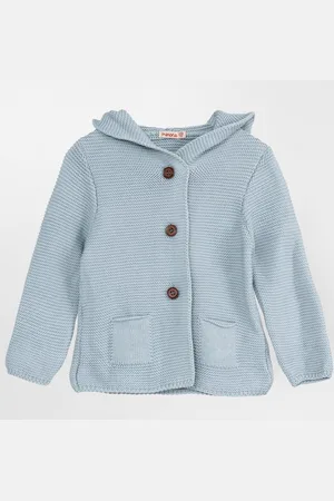 Merkloos Minora Baby Gebreid Vest met capuchon konijn- Baby kleding jongens en meisjes- Jongen Winterjas-Hoogwaardige Baby vest-Blauw 18 Maanden/86- Kraamcadeau - Babyshower, Newborn