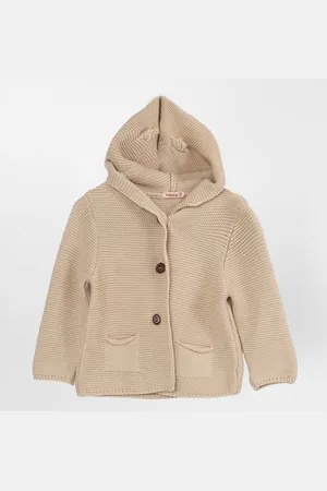 Merkloos Minora Baby Gebreid Vest met capuchon konijn- Baby kleding jongens en meisjes- Jongen Winterjas-Hoogwaardige Baby vest-Beige 12 Maanden/80- Kraamcadeau - Babyshower, Newborn