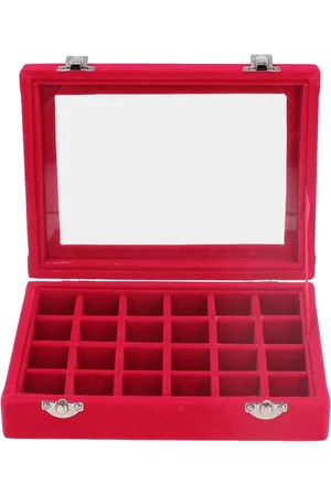 Merkloos 24 Grid Fluwelen Sieraden Doos Organisator met Clear Deksel - Oorbellen Ringen Kettingen Armband Display Opbergtas voor Meisjes Vrouwen Mam (Rood)