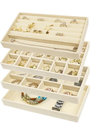 Merkloos 4 Pcs Stackable Jewelry Storage Drawer Tray - Necklaces Bracelets Earrings Rings Watches Organizer