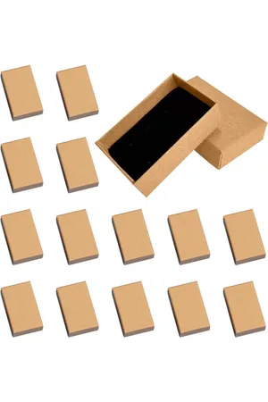 Merkloos 14 pieces kraft cardboard jewellery box 8 x 5 x 3 cm with sponge - ring necklace bracelet - kraft paper gift box with lid