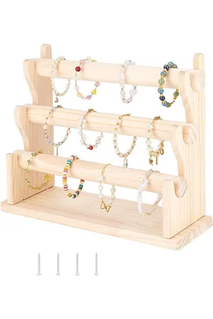 Merkloos 3 Tier Detachable Bracelet Holder - Bracelet Display Stand for Retail Counter Top Organizing - Wood Jewelry Storage Displays for Bracelets, Watches, and Hairbands