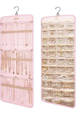 Merkloos Hangende sieradenorganizer - dubbelzijdig - met 39 vakken en 3 golvende haken - voor accessoires, ringen, oorbellen, halsketting, armband.