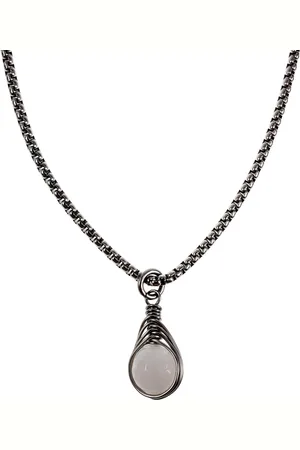 esde2 60cm x 3mm Jasseron-Ketting + Gefacetteerde Witte Jade Steen Hanger Dames - RVS - Handgemaakt Steen Hanger met Ketting
