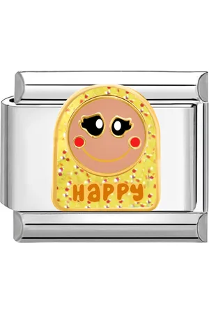 quiges Schakel - Bedel - 9mm - charms - Vrolijke smiley - Geschikt voor - Nomination- armband - Schakelarmband - italy bedels armband