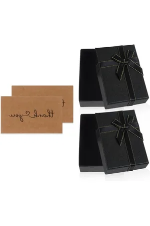 Merkloos Pack of 2 Small Gift Boxes with Cards - Ideal for Jewellery 9 x 7 x 3 cm - Necklaces, Bracelets - Birthday, Wedding (Black)