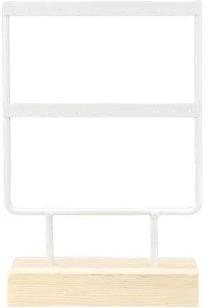 Merkloos 24 Gaten Sieraden Opslag Oorbellen-Kettingen Armbanden Display Stand Organizer met Houten Basis (wit)
