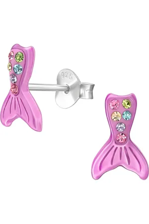 JYC Joy|S - Zilveren zeemeermin staart oorbellen - metallic met verschillende kleurtjes kristal - 6.4 x 9.4 mm - sterling zilver 925 - kinderoorbellen